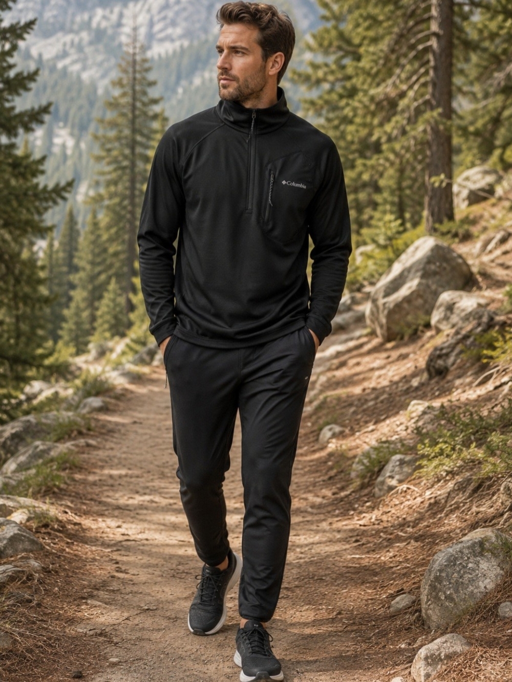 Columbia Black Men's Half-Zip Performance Hiking Running Work Out Camping Jacket